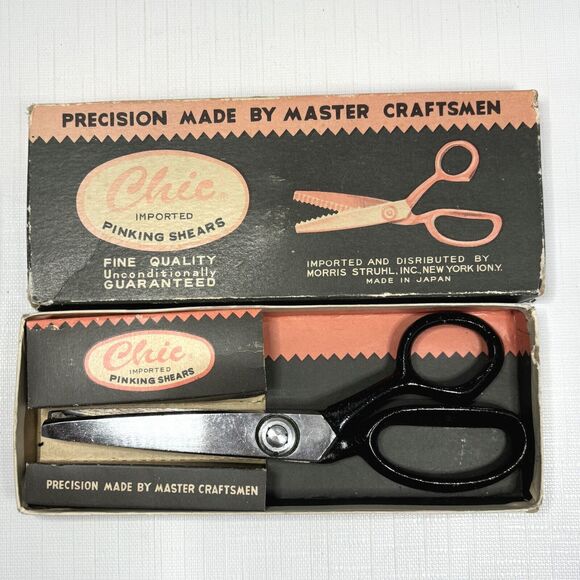 Chic Pinking Shears Chrome Plated Made Japan Original Box Sewing Vintage - Picture 1 of 4